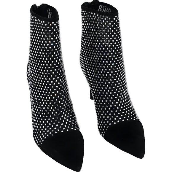 AQUA Lyssa Rhinestone Ankle Booties Black Sparkle Pointed Toe Zip Heels US 6.5M - Picture 1 of 6